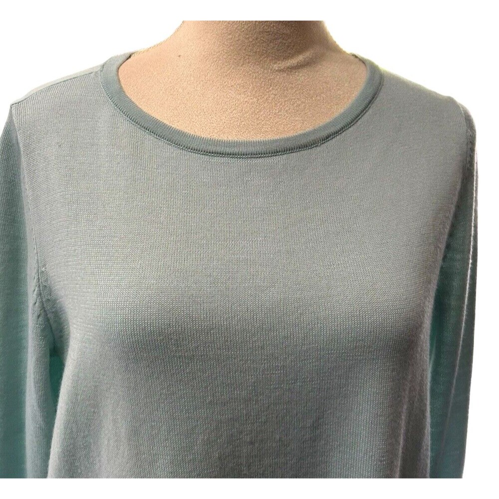 Ann Taylor Sweater Blue Merino Wool Knit Button Back Blouse Long Sleeve… - Picture 2 of 9